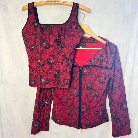Vintage Cartise Red and Black zip up Jacket and matching tank top - Picture 1 of 9
